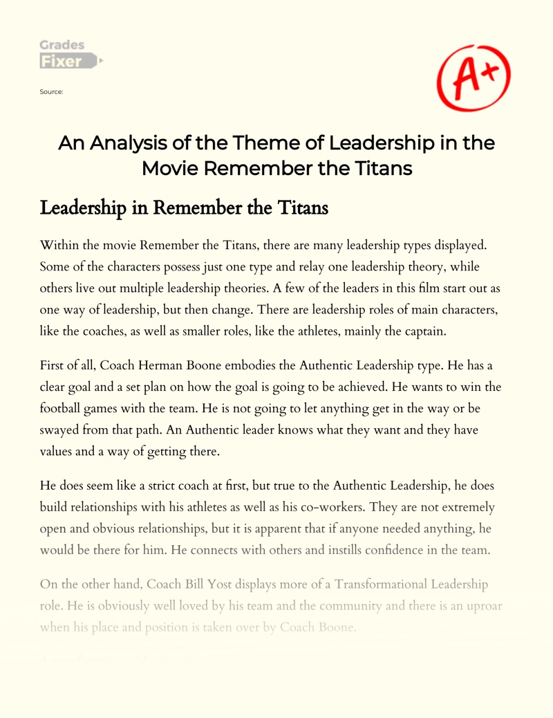 An Analysis of The Theme of Leadership in The Movie Remember The Titans essay