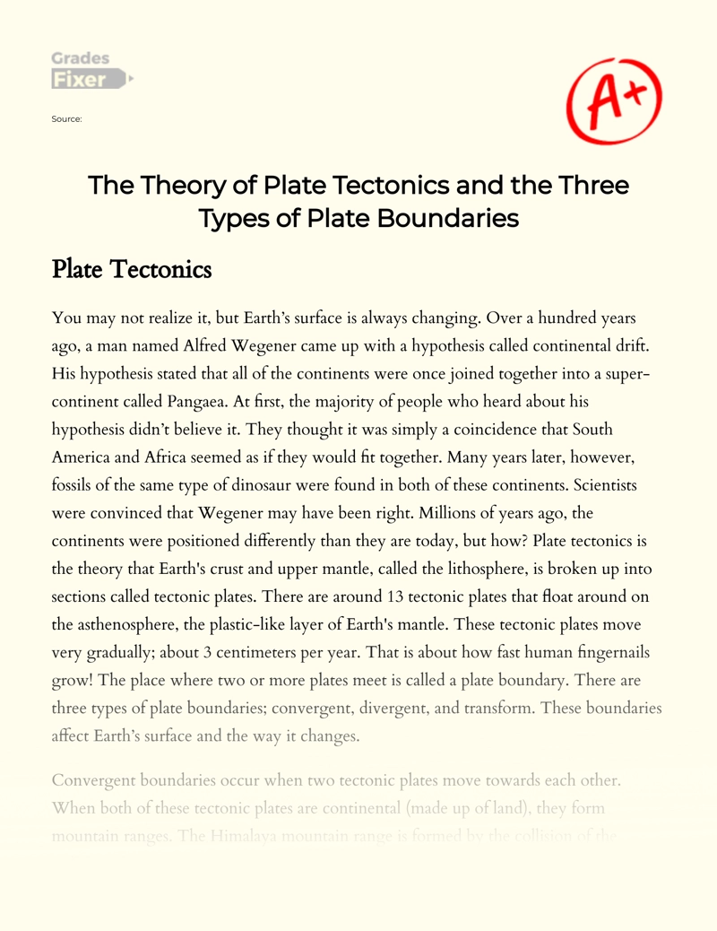 The Theory of Plate Tectonics and The Three Types of Plate Boundaries Essay