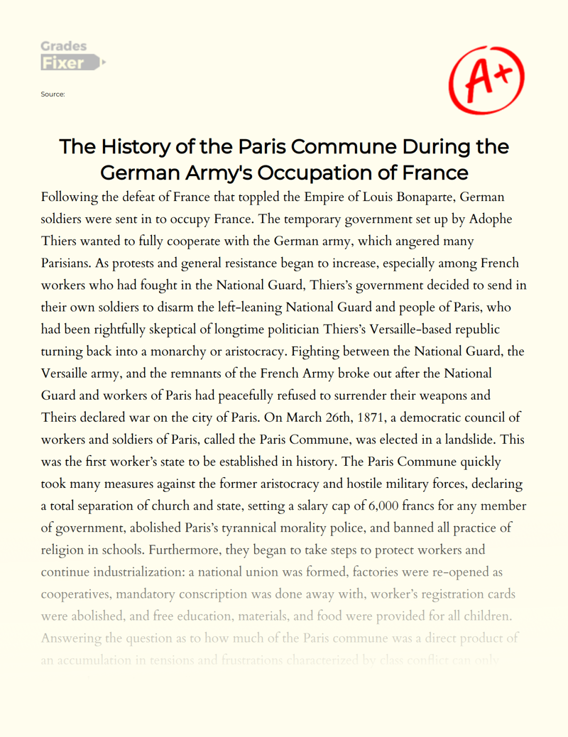 The Paris Commune as a Product of Varied Tensions Essay