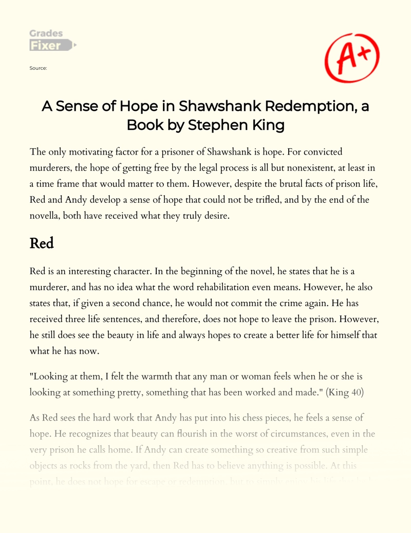 A Sense of Hope in "Shawshank Redemption" Essay