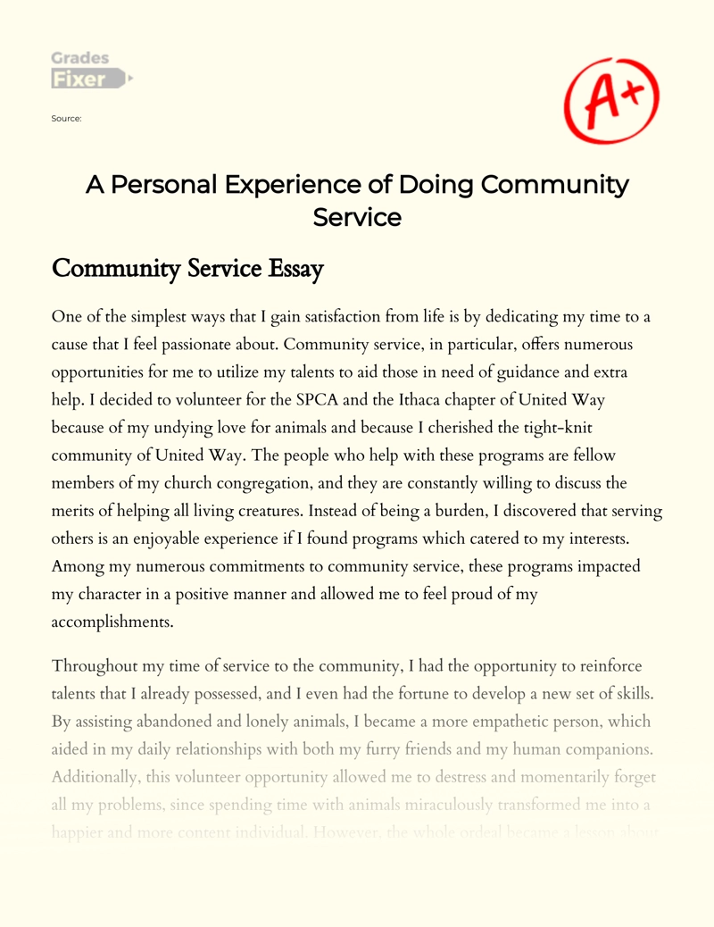 The Benefits of Community Service Experience for Me Essay