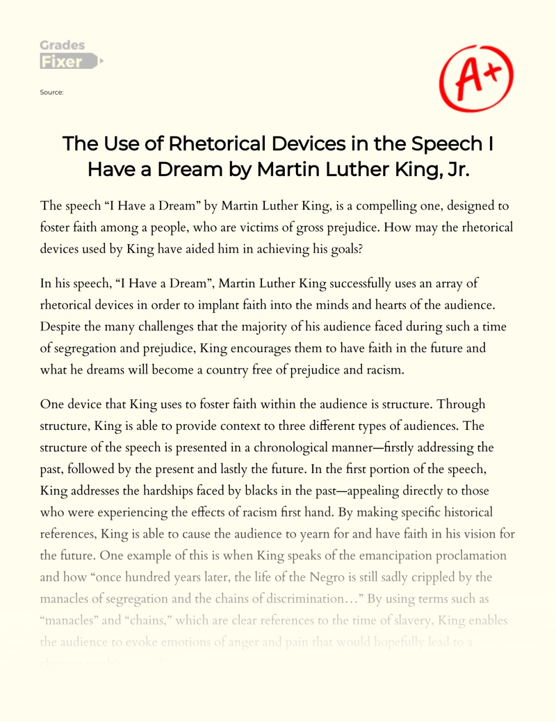 The Use of Rhetorical Devices in The Speech I Have a Dream by Martin Luther King, Jr. essay