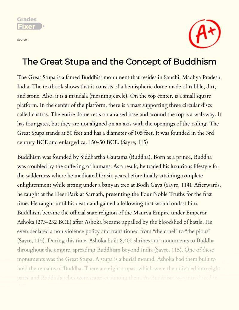 The Great Stupa and The Concept of Buddhism Essay