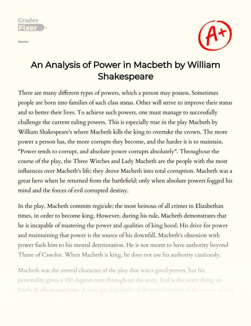 macbeth power essay