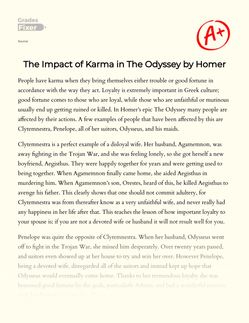 The Impact of Karma in The Odyssey by Homer essay
