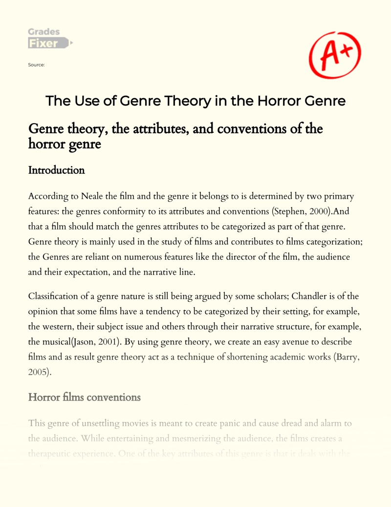The Use of Genre Theory in The Horror Genre Essay