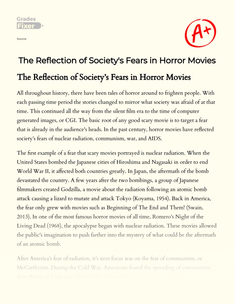 The Reflection of Society's Fears in Horror Movies Essay