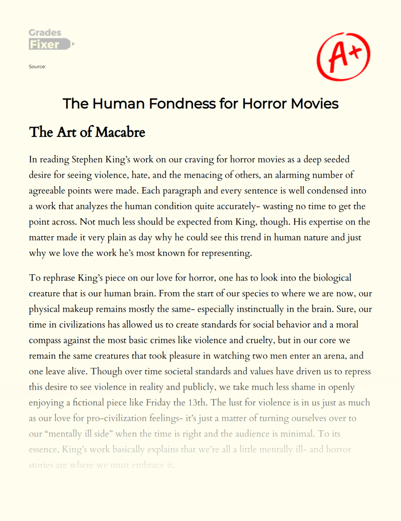 The Human Fondness for Horror Movies Essay