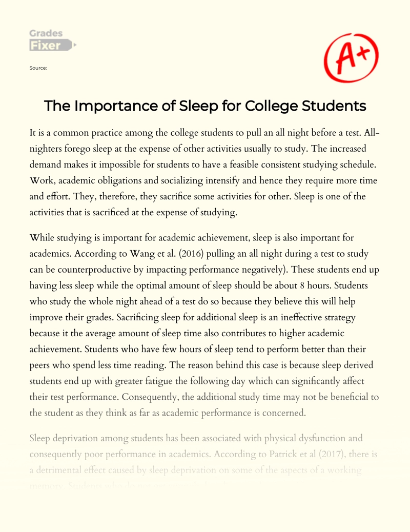 The Importance of Sleep for College Students essay