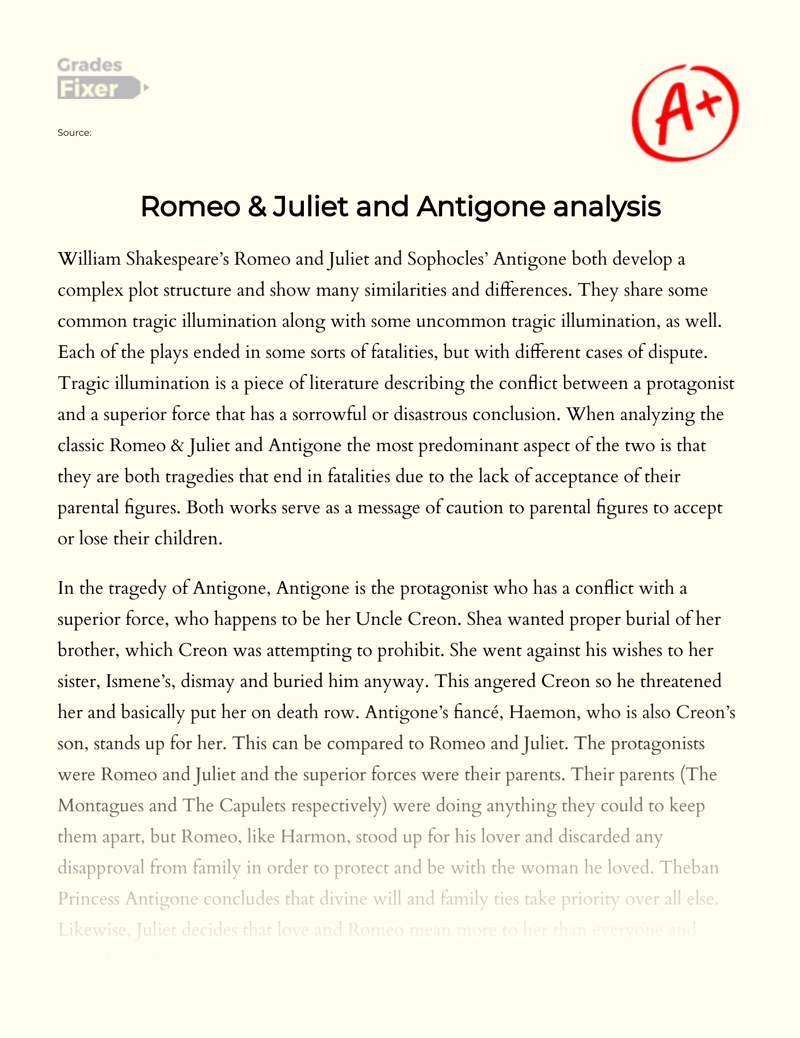 The Comparison of Romeo & Juliet and Antigone Essay