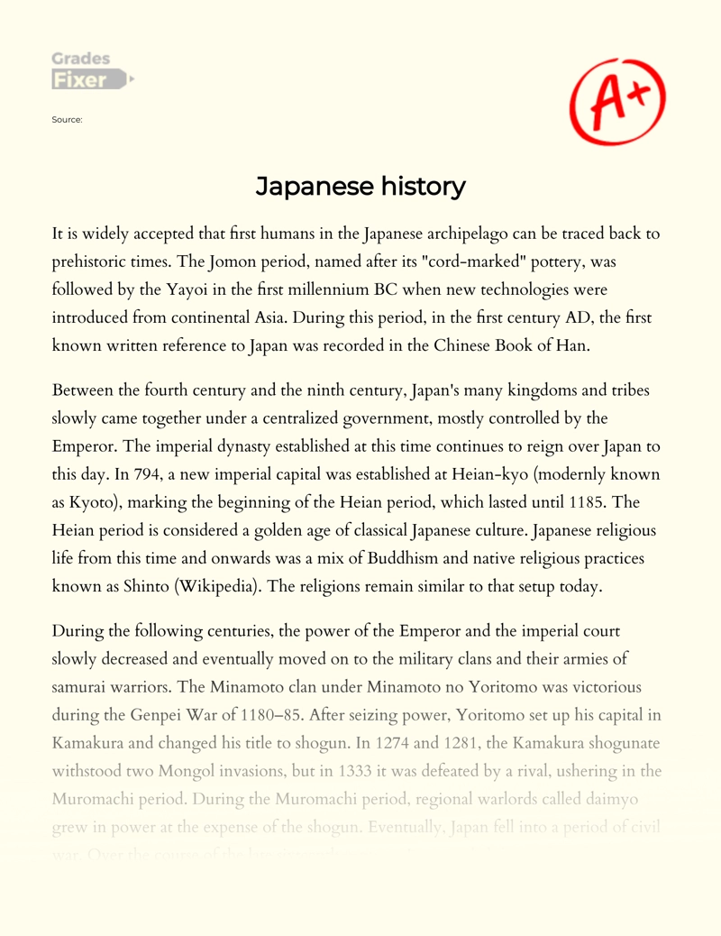 Overview of The History of Japanese Imperial Dynasty  Essay