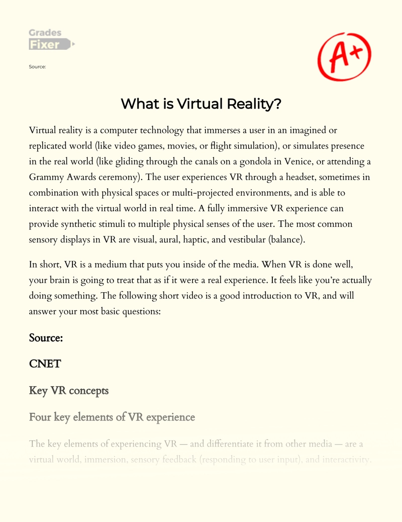 Virtual Reality - The Technology of The Future Essay