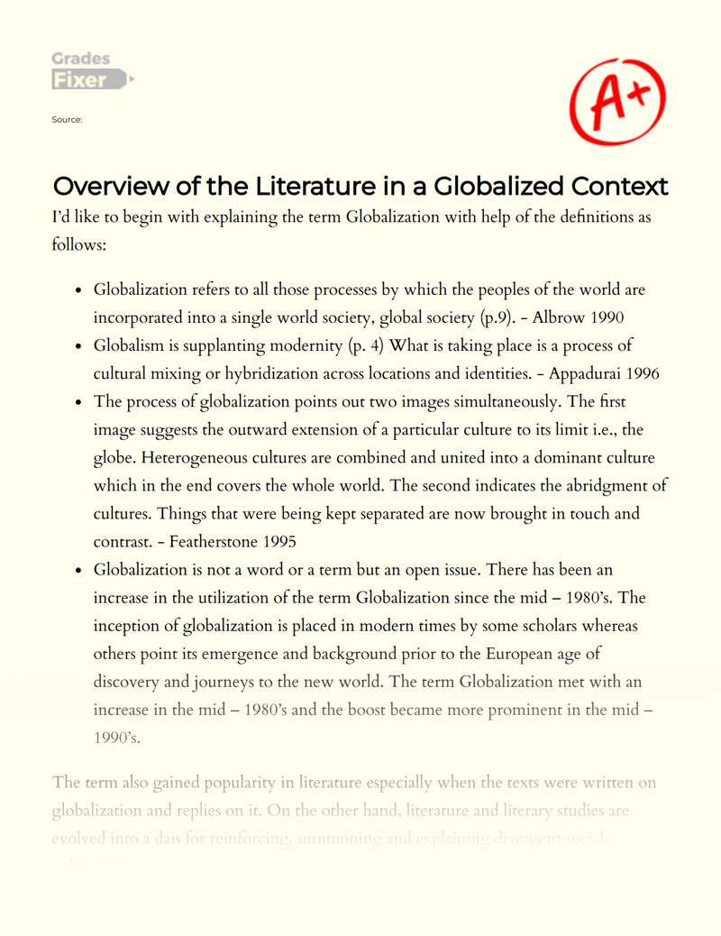 Overview of The Literature in a Globalized Context Essay