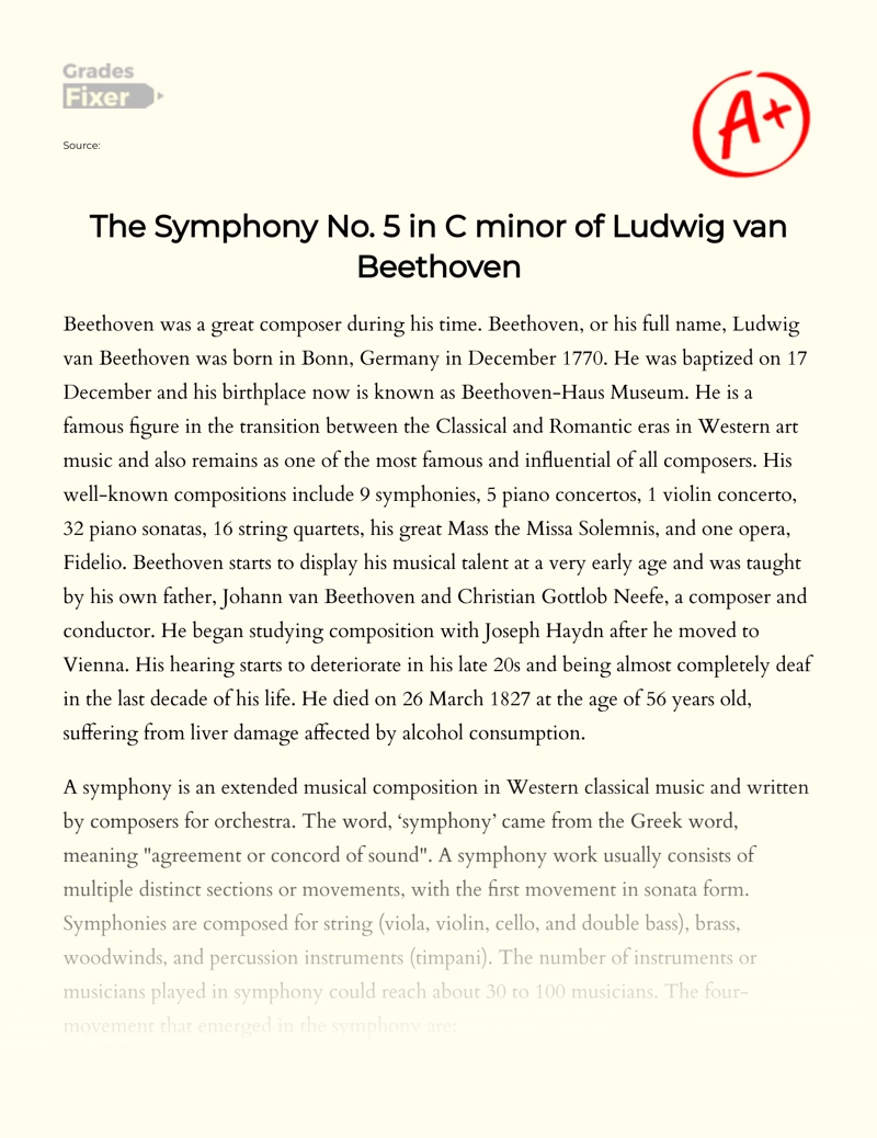 The Symphony No. 5 in C Minor of Ludwig Van Beethoven Essay