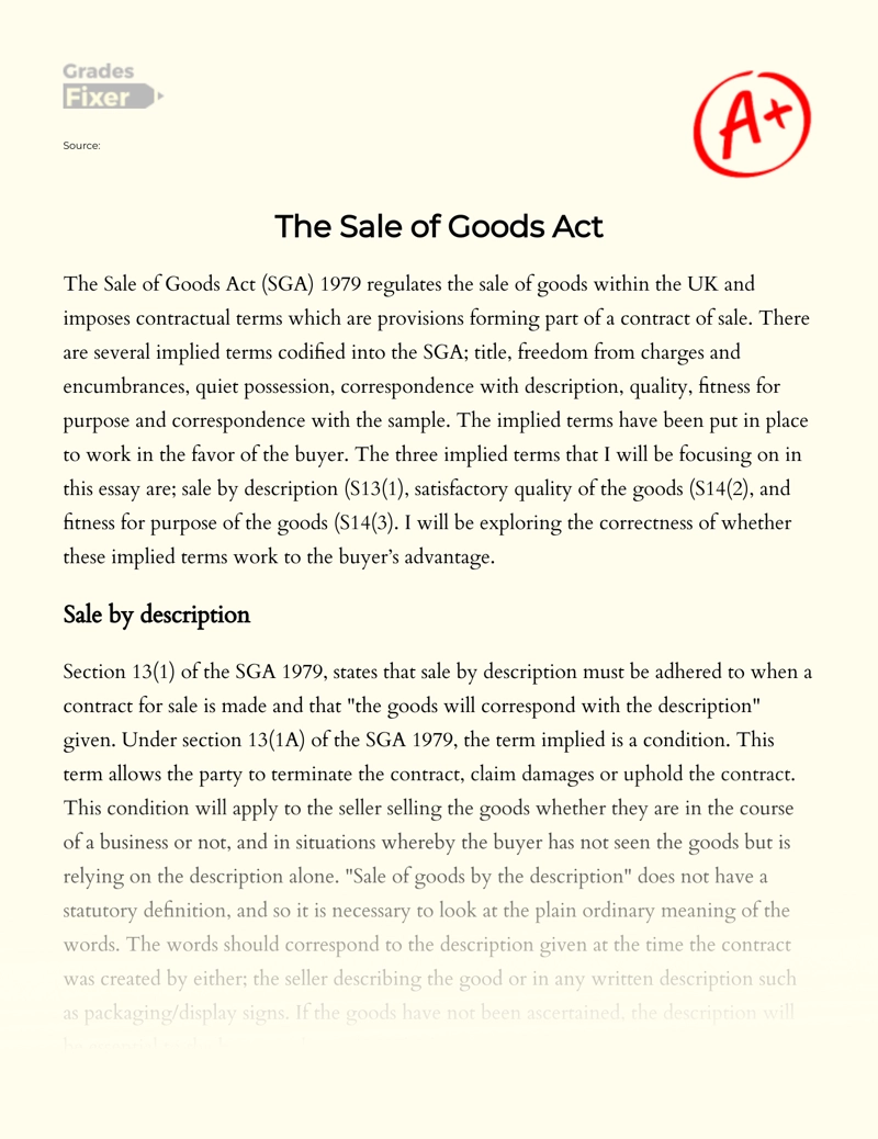 The Sale of Goods Act  essay