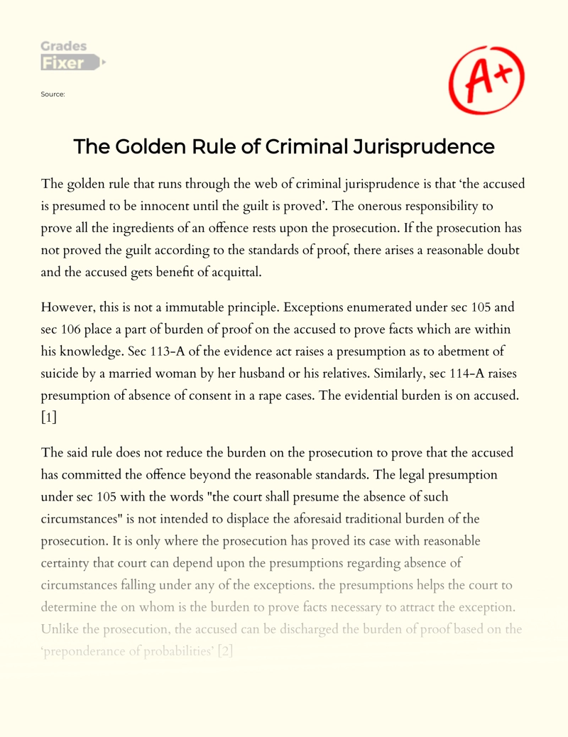 The Golden Rule of Criminal Jurisprudence essay