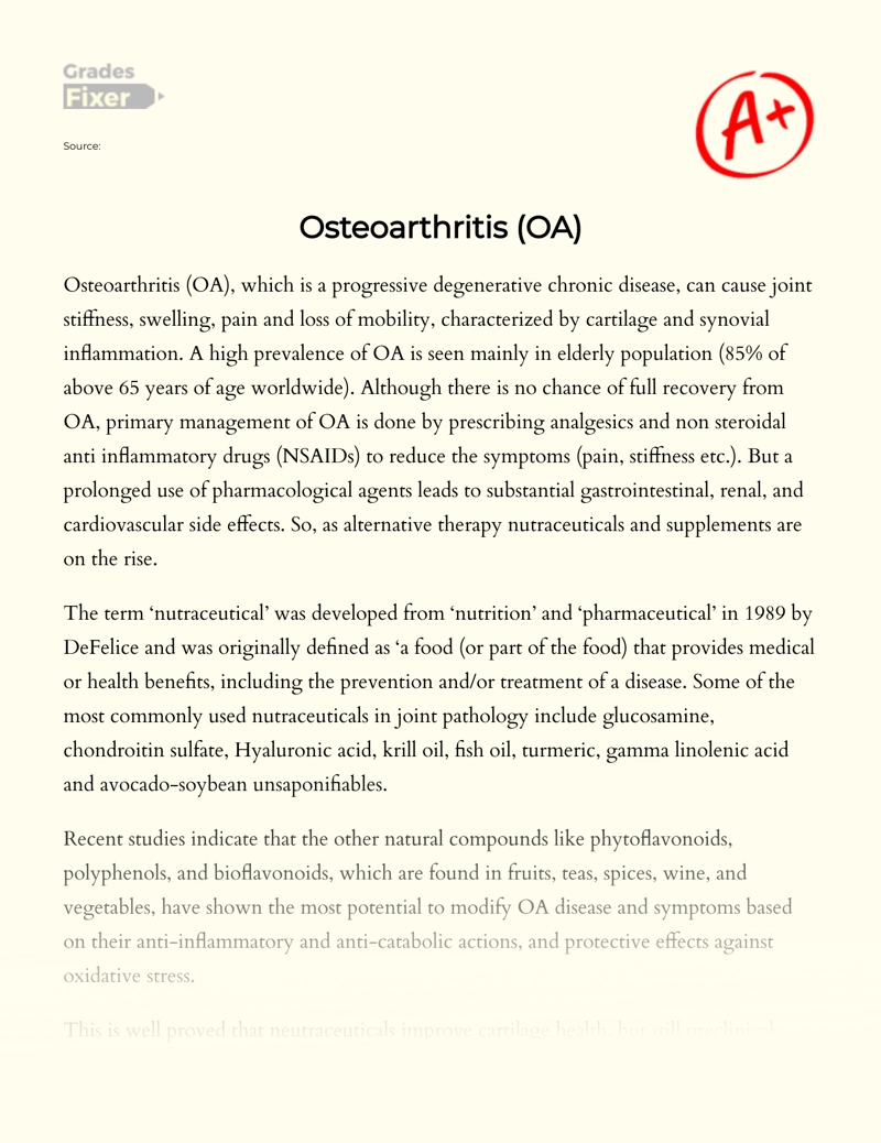 Osteoarthritis (oa) Essay