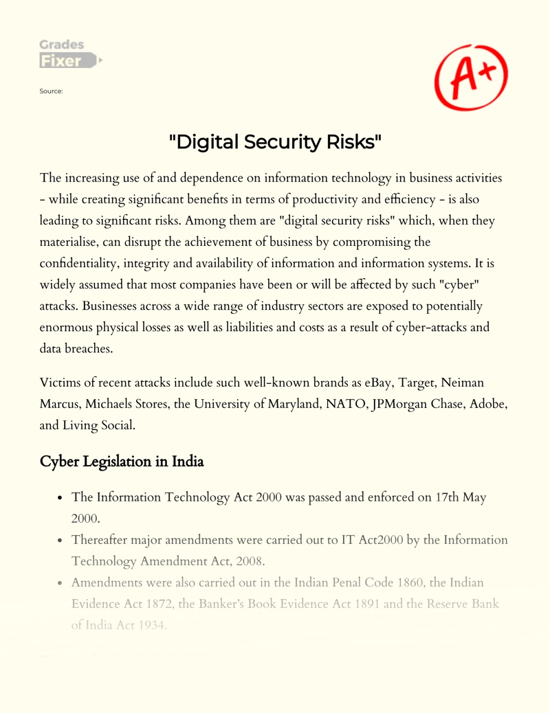 The Issue of Digital Security Risks and Its Types essay