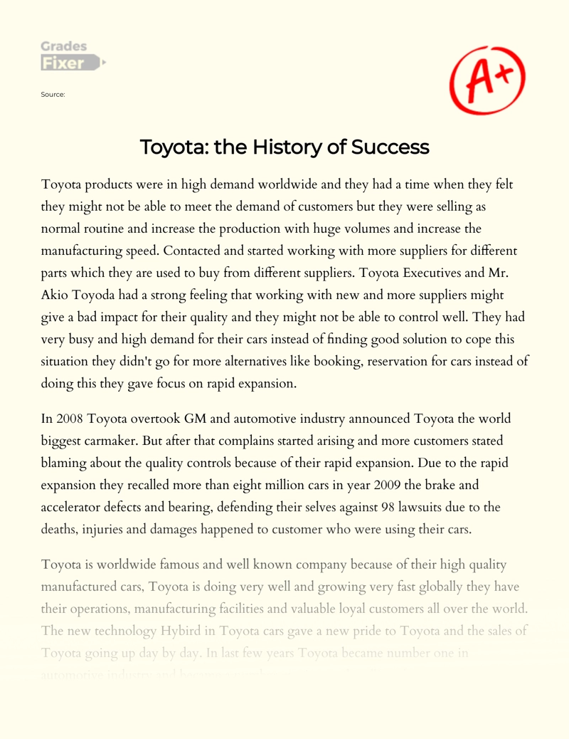 Toyota: The History of Success Essay