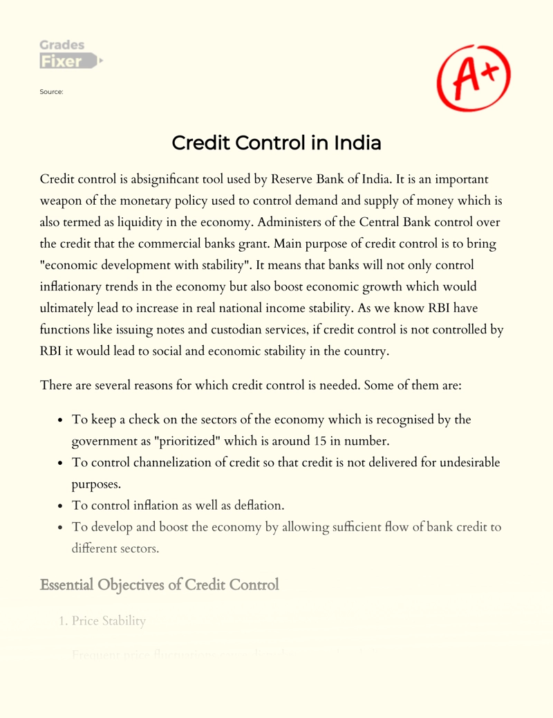 Credit Control in India essay
