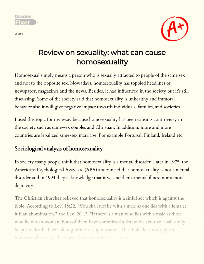 Review on Sexuality: What Can Cause Homosexuality Essay