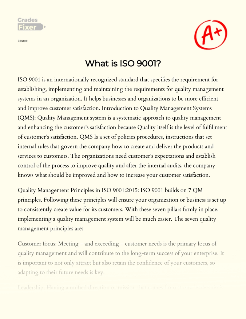 What is ISO 9001 Essay