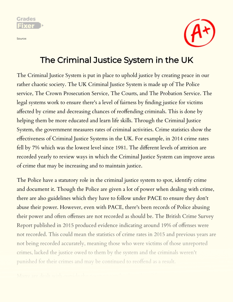 The Criminal Justice System  in The UK Essay