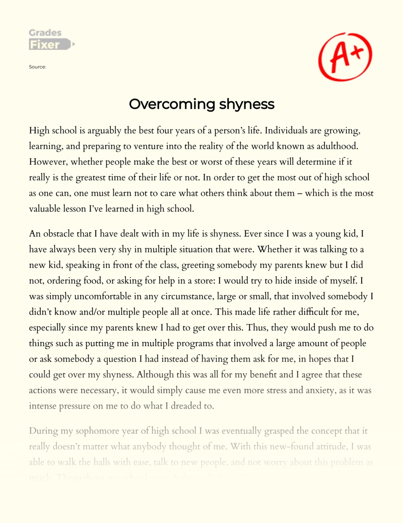 Overcoming Shyness in High School Essay