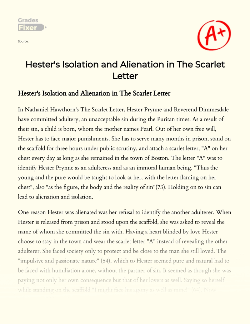 Hester's Isolation and Alienation in The Scarlet Letter essay