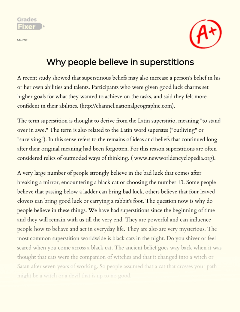Why People Believe in Superstitions Essay