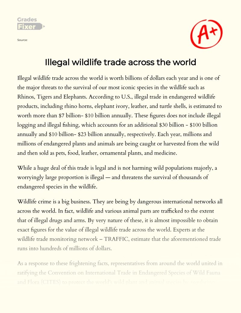 Illegal Wildlife Trade Across The World essay