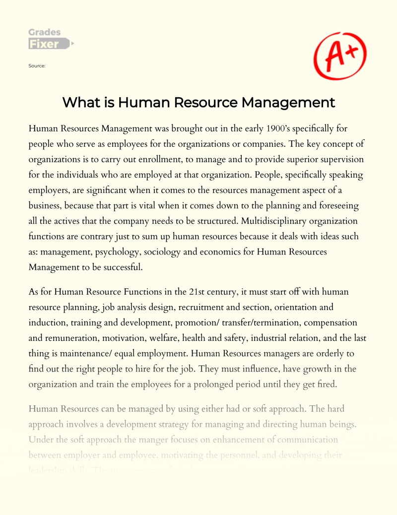 What is Human Resource Management essay