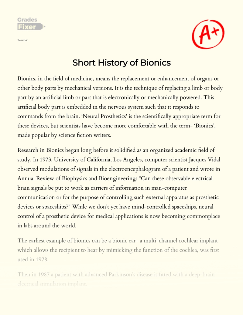 Short History of Bionics Essay