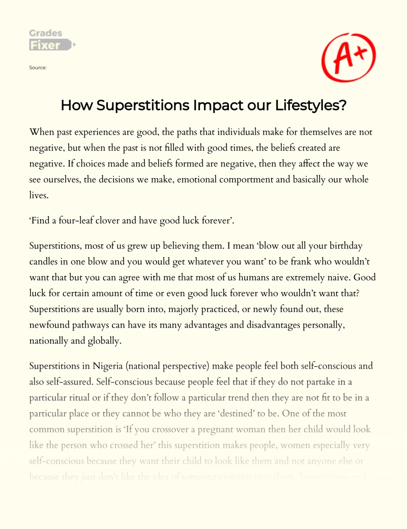 The Impact of Superstitions on Our Lifestyles Essay