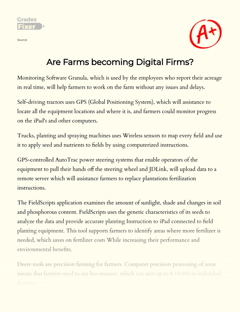 Analysis of Whether Farms Are Becoming Digital Firms essay