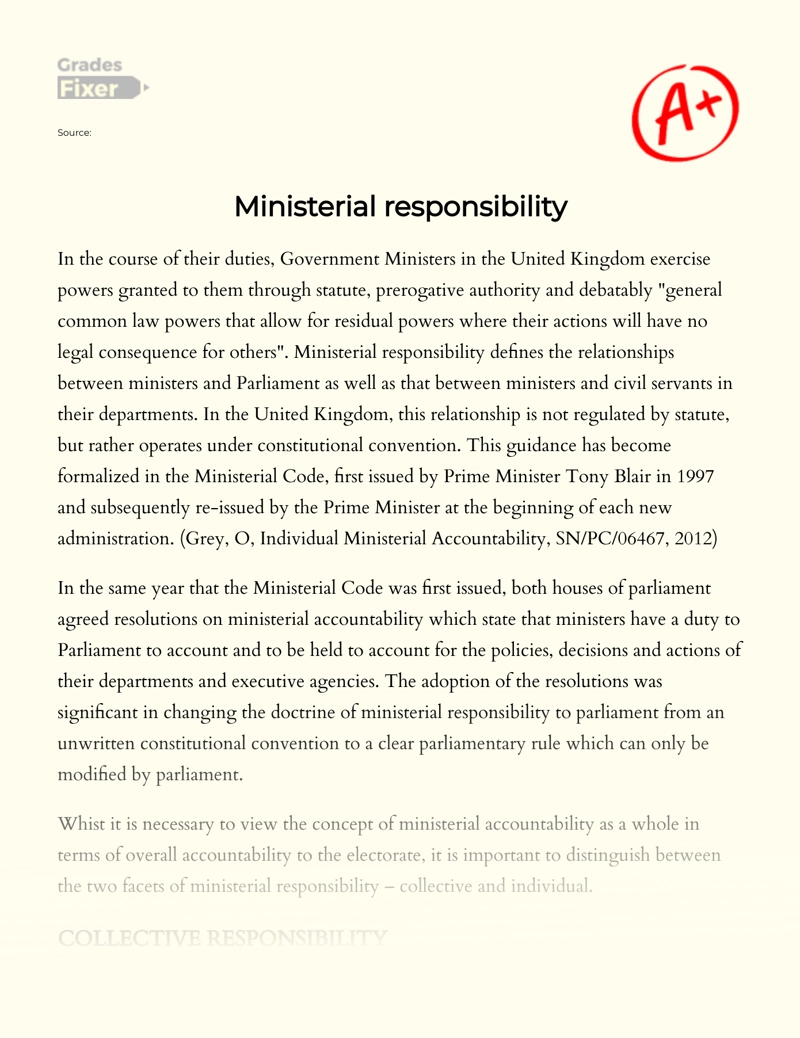 Ministerial Responsibility and The Government Privacy Essay