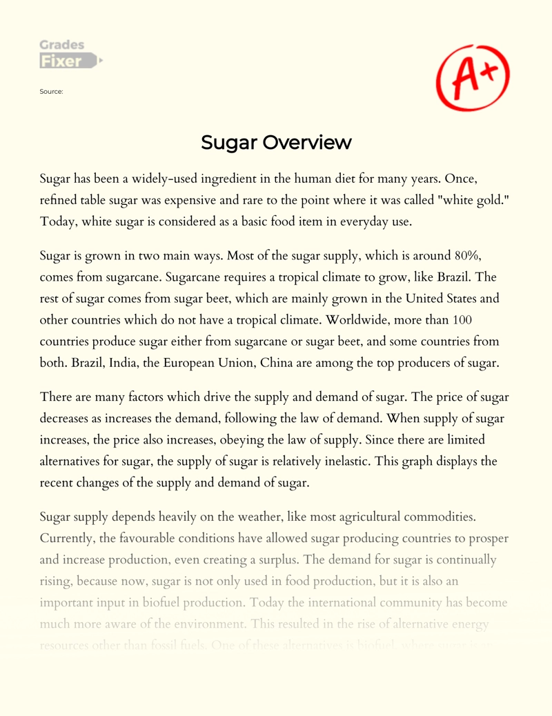 The Overview of Sugar as Agricultural Commodity Essay