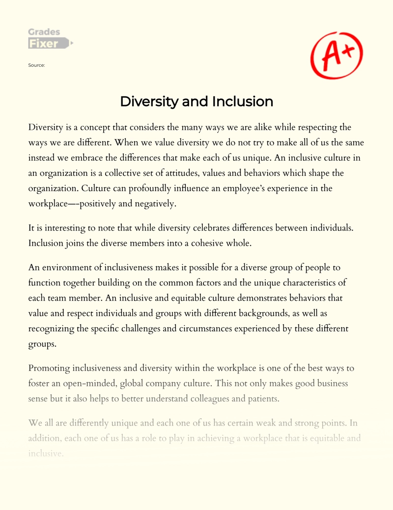 Promoting Diversity and Inclusion Within The Workplace Essay