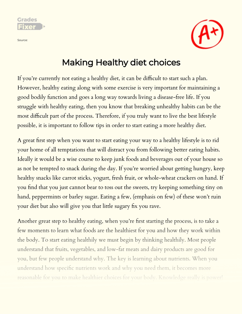 Making Healthy Diet Choices Essay