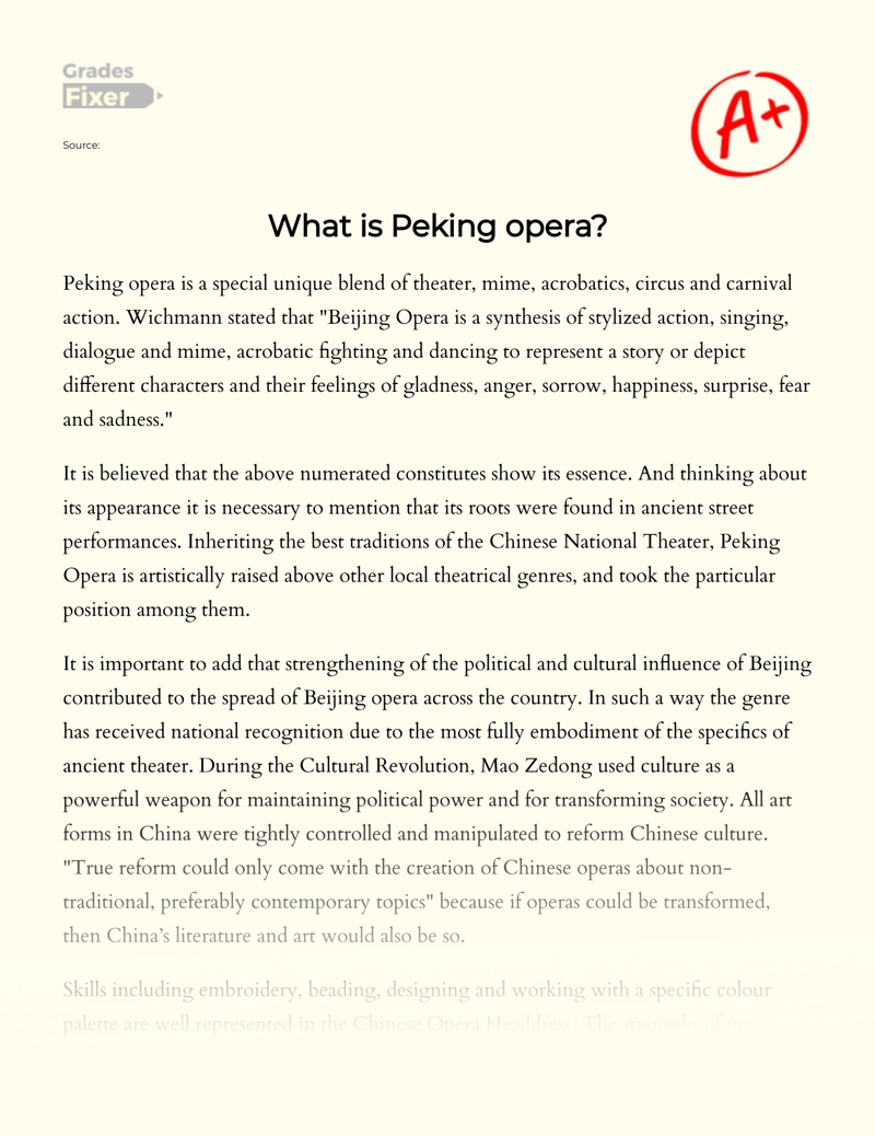 A Report on Peking Opera essay