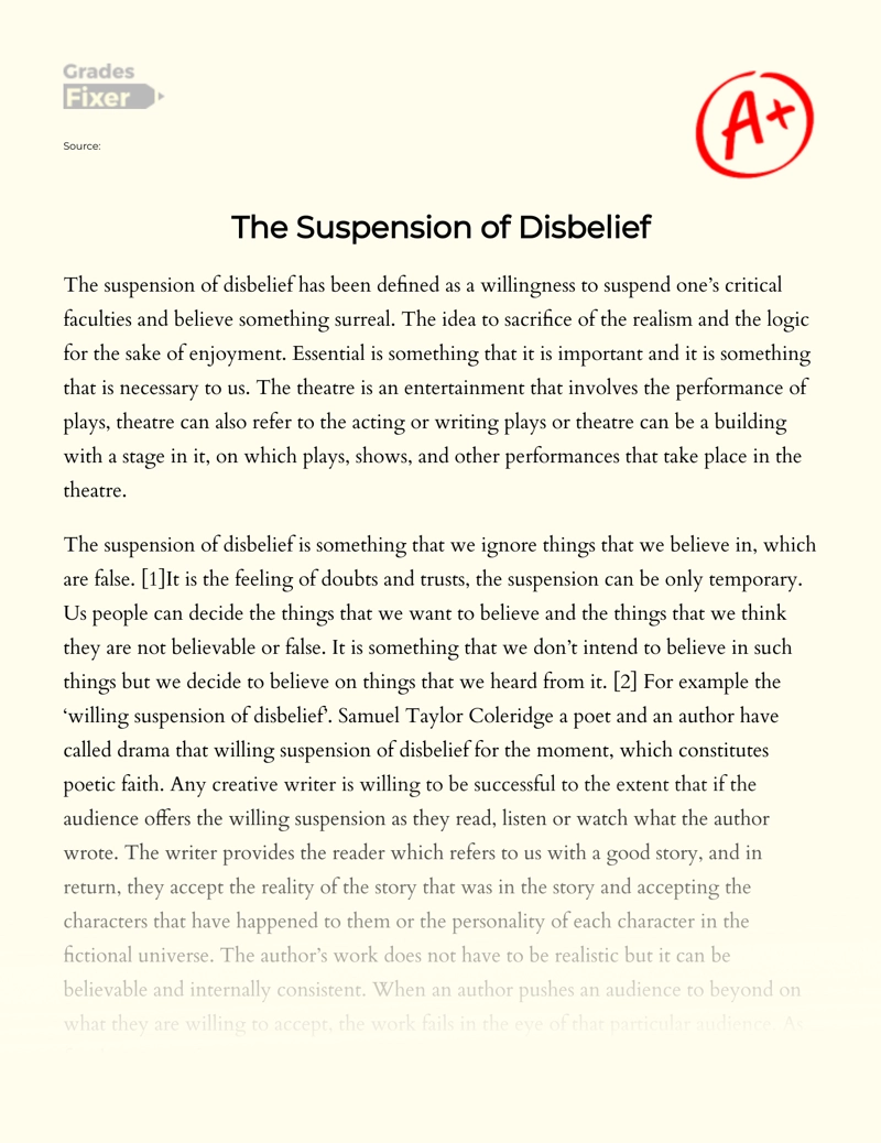 The Suspension of Disbelief Essay