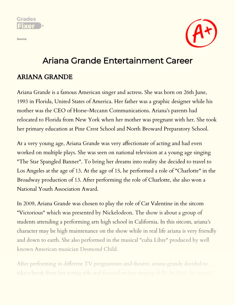 Ariana Grande Entertainment Career essay