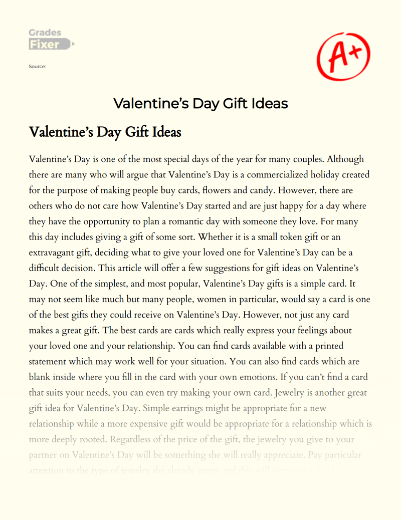 Valentine’s Day Gift Ideas Essay