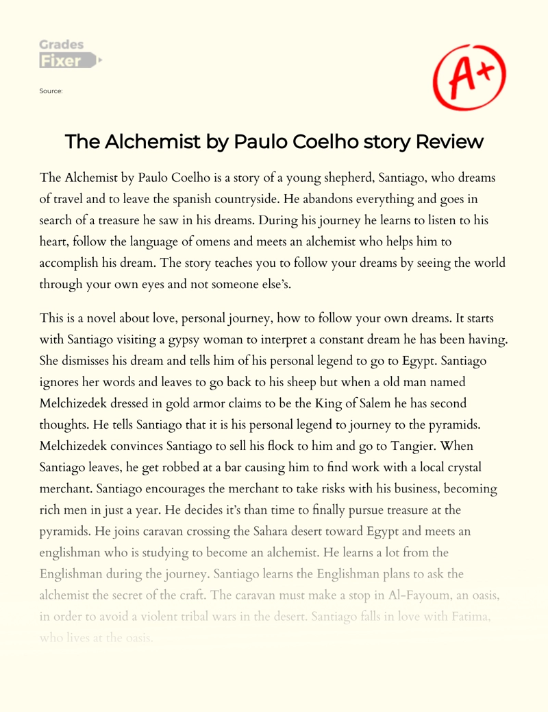 the alchemist book review essay pdf
