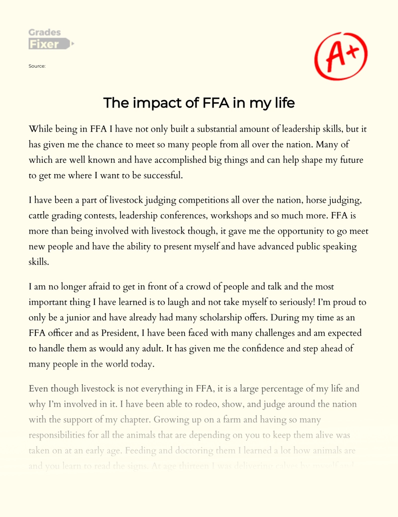 The Impact of Ffa in My Life Essay