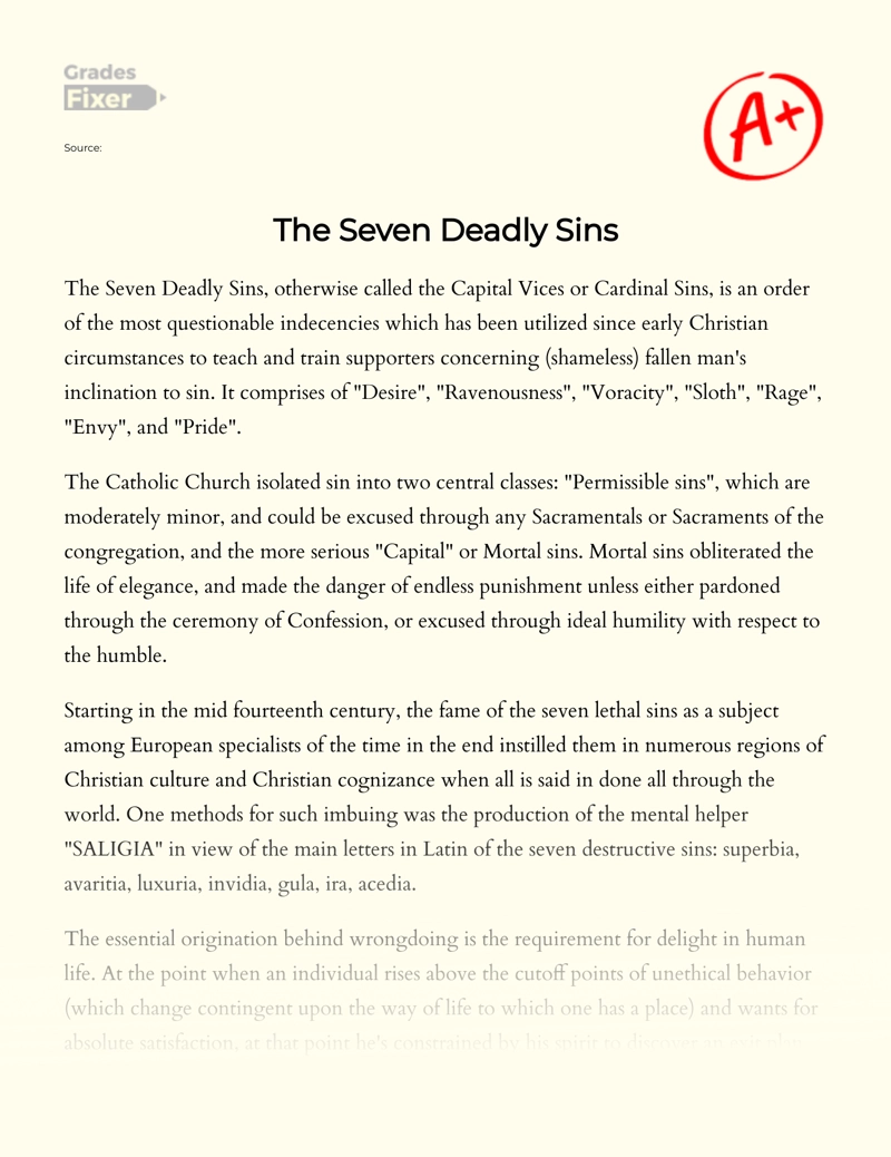 What is Sin: Reflecting on The Seven Deadly Sins Essay