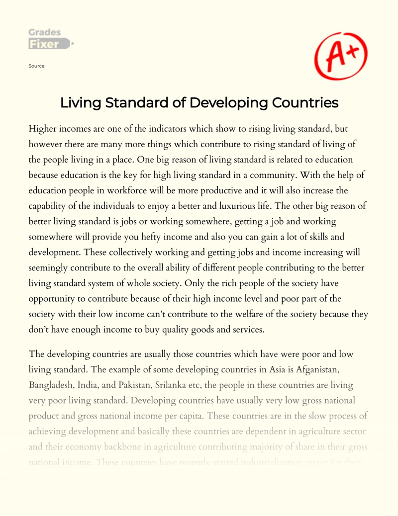 Living Standard of Developing Countries Essay