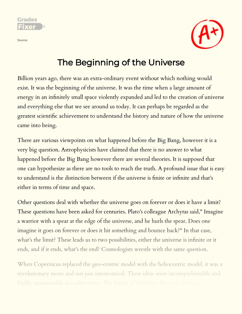 The Beginning of The Universe essay