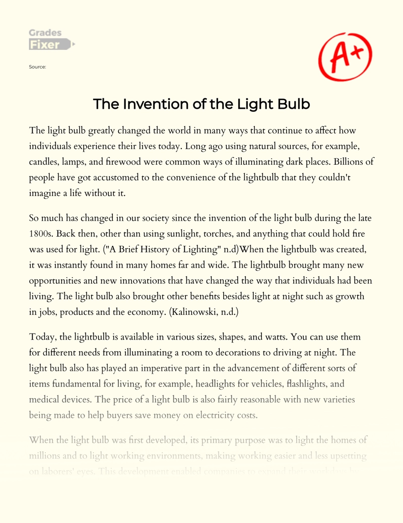 History of Electricity: How The Light Bulb Changed The World Essay