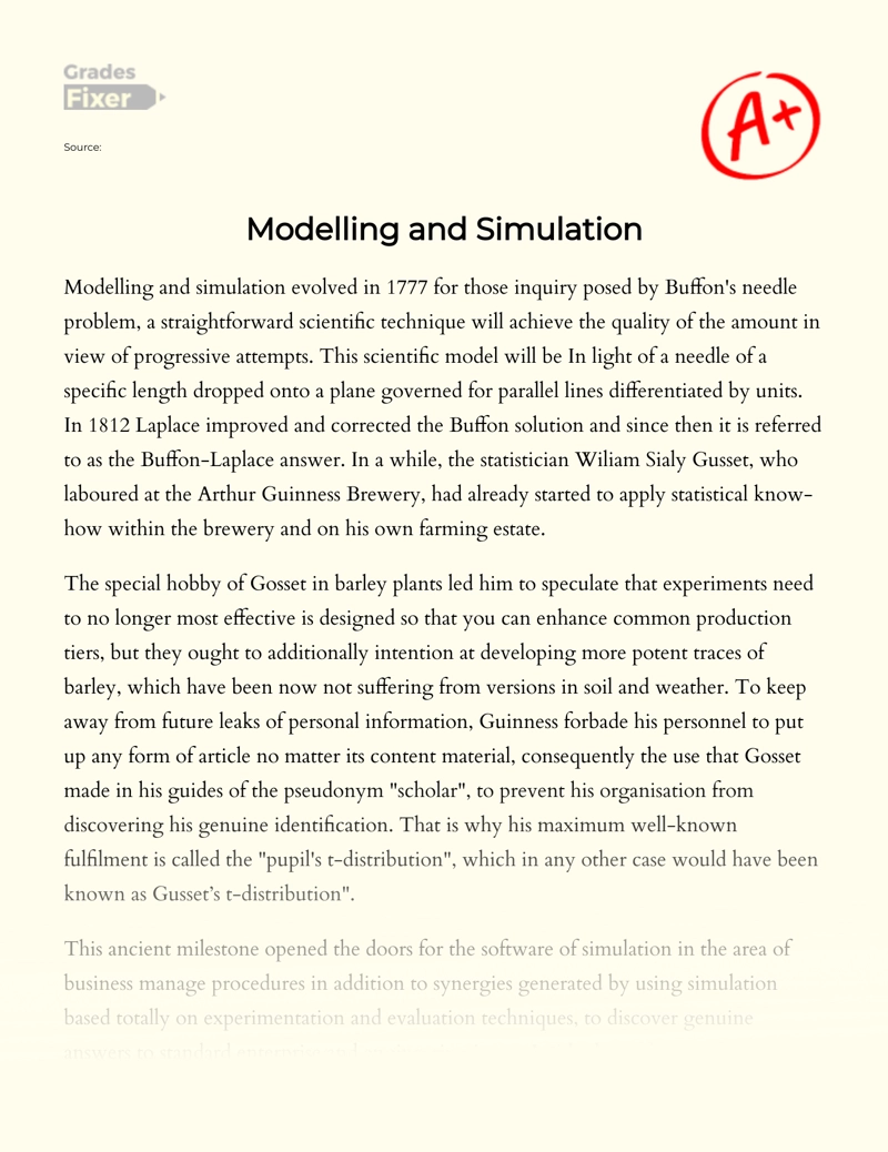 The Use of Modelling and Simulation Methods Essay